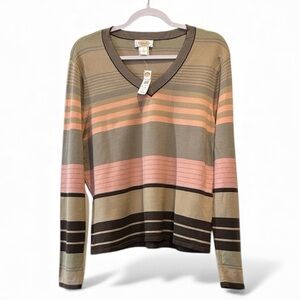 NWT Vintage Coldwater Creek Multicolor V-Neck Sweater Striped Silk Blend XL